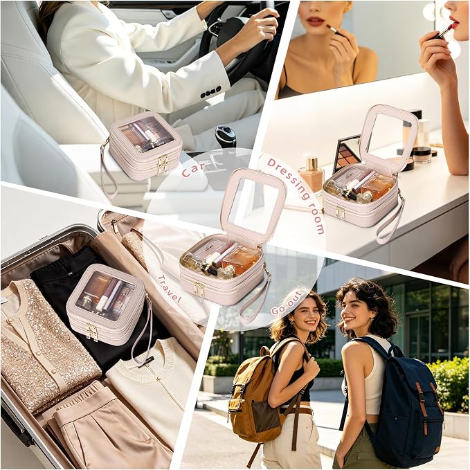 Pinkmik Double Layer Makeup Bag (Pink, 2-Layer MINI) | Small Clear Makeup Pouch, Mini Travel Cosmetic & Toiletry Bag, Purse Organizer, Car Essentials for Women - Image 6
