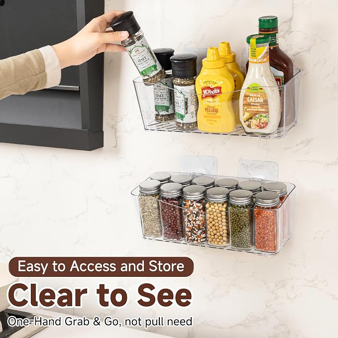 4-Pack Large Cabinet Door Organizer, 11.4" Adhesive Wall Mounted Pantry Organizers and Storage, Space Saving, Drain Bottom, No drill, Clea Storage Caddy Baskets for Kitchen, Bathroom, Under Sink - Image 3