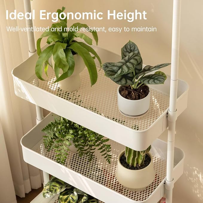 Tall 3 Tier Rolling Cart, Metal Storage Rack with Wheels for Indoor Spaces | Rust-resistant steel frame with adjustable tiers, locking wheels and 50 lbs shelves for flexible indoor organization. - Image 5