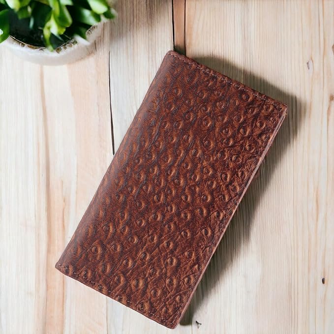 F&L CLASSIC Men's RFID Vintage Look Genuine Leather Long Bifold Wallet Checkbook Wallets,ostrich print brown,240-51 - Image 6