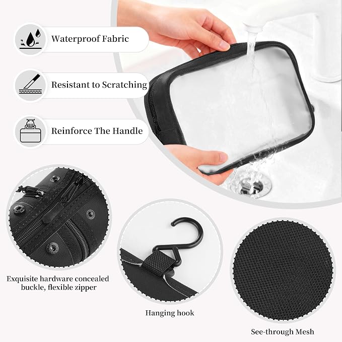 Toncoke Travel Toiletry Bag Set, Hanging Toiletry Bag Premium Faux Leather, Toiletry Bag for Women & Men, Travel Essentials Makeup Bag Water-resistant (Faux Leather Black) - Image 6