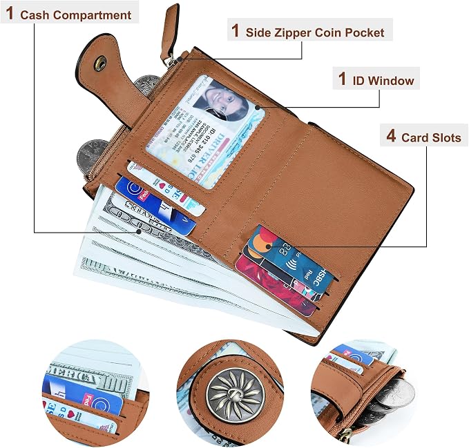 Tipmile Small Wallet for Women Bifold RFID Blocking Card Holder Leather Wallets with Zipper Coin Pocket - Image 2