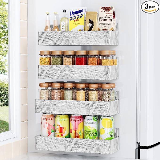 Mystozer Magnetic Spice Rack for Refrigerator, Kitchen Organizer and Storage Shelf, Wood White(4 Pack) by Mystozer