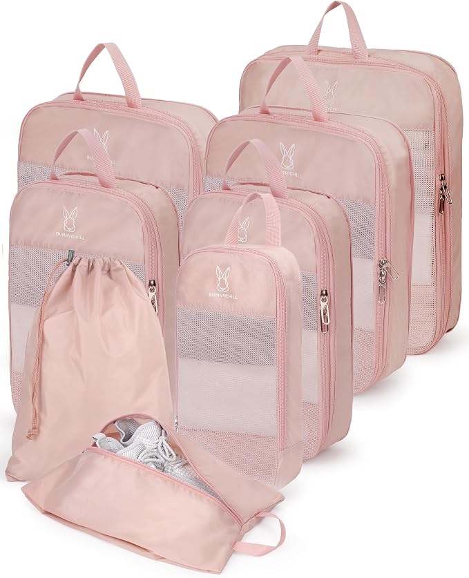6/8 Set Space Saving Compression Packing Cubes Lightweight Packing Cube | Expandable Space-Saving Compression Cubes 6 Set Lightweight Travel Luggage Packing Cubes Organizer Essentials Smooth Zippers by Bunnychill