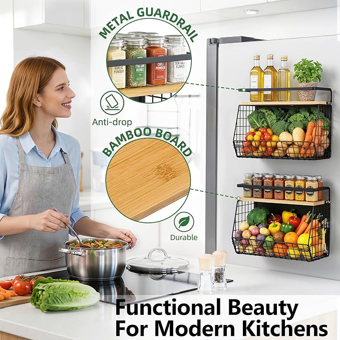 Magnetic Shelf for Fridge with Wood Lid, Fruit Potato & Onion Storage Bins, Magnetic Spice Rack for Refrigerator Pantry Organizer & Storage, Large Container for Refrigerator, Kitchen Counter & Laundry - Image 5