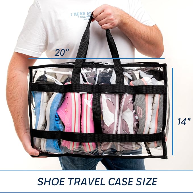 Shoe Travel Bag for Shoes - Travel Shoe Organizer - Portable Luggage Shoes Carrier Sneaker Bag - Shoe Storage Case (Clear, 8 Pairs) - Image 3