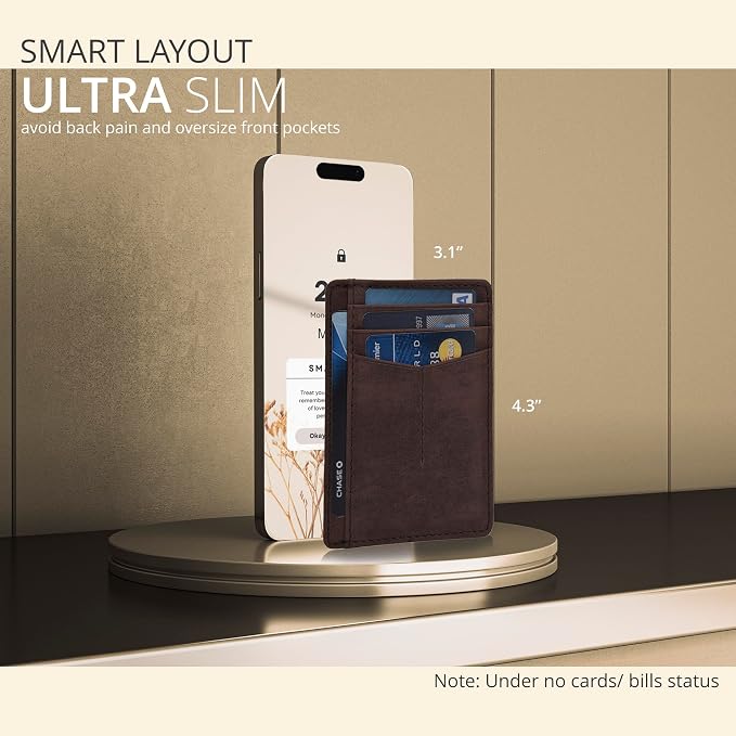 Slim Minimalist RFID Leather Wallet, Front Pocket Card Holder, Mid Brown - Image 3
