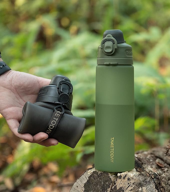 TakeToday Collapsible Water Bottles 21oz (600mL), Foldable Platinum Silicone Travel Water Bottle with Straw & Carry Strap, Leak-Resistant Screw Lid, Wide Mouth, BPA-Free for Hiking, Camping, Travel - Image 6