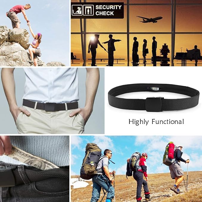 Money Belts for Travel for Men, Nylon Military Tactical Mens with Zinc Alloy Buckle, Security Money Belt with Hidden Money Pocket - Black - Image 7