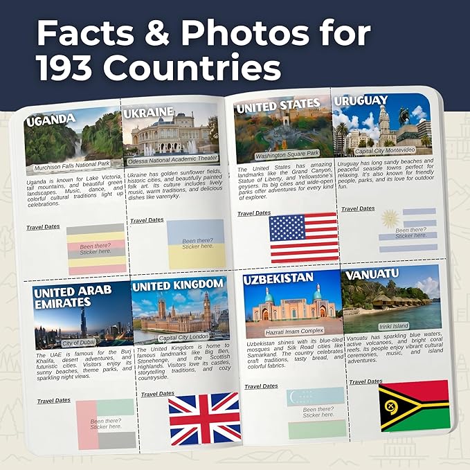 World Travel Tracker Passport — Mark 193 Countries Visited with Flag Stickers — Pocket-Sized Scratch Off Map Alternative, Travel Journal, and Gift for Travelers - Image 4