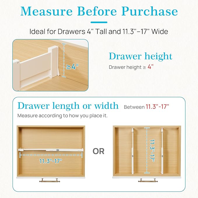 Vtopmart 16 Pack Drawer Dividers for Clothes, 4" High 11.3"-17" Adjustable Expandable Dresser Drawer Organizer, Plastic Drawers Separator for Dresser, Baby Clothes, Underwear, Kitchen & Office Storage | Adjustable Drawer Organizer, Dresser Clothes Sepa... - Image 7