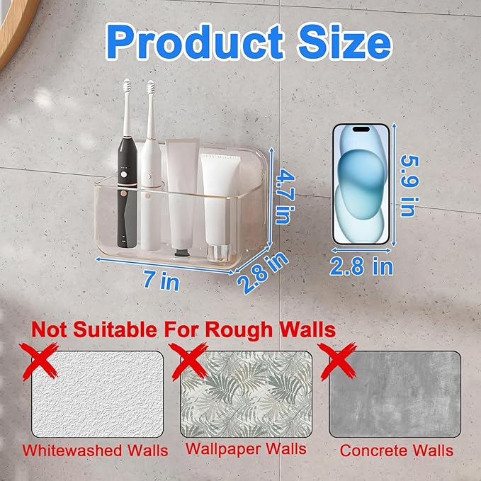Wall Mount Organizer, 2Pc Small Adhesive Cabinet Door Organizer | Bathroom Shelf for Wall,No Drilling Hang Adhesive Shelf, with 3Pack Self Adhesive Tapes, for Bathroom, Kitchen, Living Room - Image 2