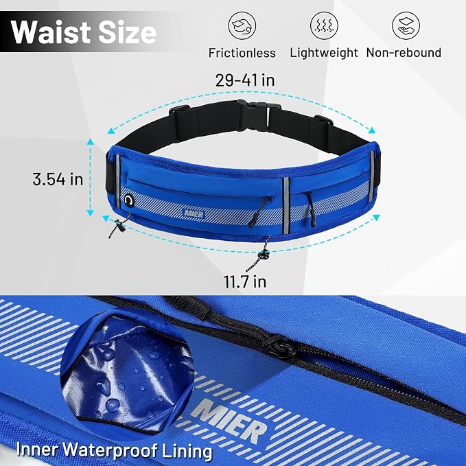 MIER Running Belt for Women & Men, Fanny Pack with Marathon Bib Clip, Navy | Slim Adjustable Phone Holder Pouch; Reflective Waist Packs for Running Essentials; Waterproof Zipper Pockets - Image 6
