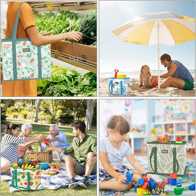 BALEINE 3PK Reusable Grocery Bags, Heavy Duty Shopping Tote Bag | 12'' Long Handles, Reinforced Bottom Keeps Upright, Fold Flat Storage, Water-Resistant Shopping Bag, Multiple Color Options - Image 2