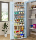 Mefirt White 10-Tier Over The Door Pantry Organizer, 2 in 1 Spice Rack | Pantry Hanging Organizers and Storage, Adjustable Baskets Heavy-Duty Metal for Home & Kitchen, Back of Door Seasoning Rack by Mefirt