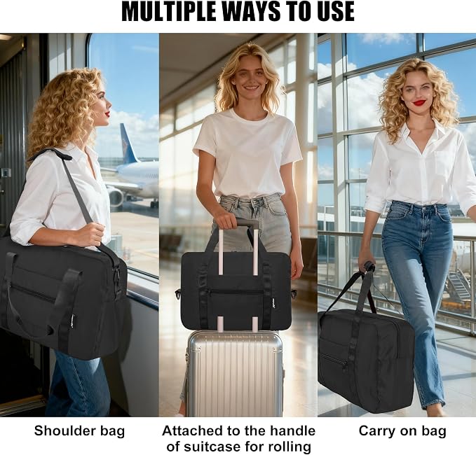 Duffle Bag for Travel Foldable Personal Item Travel Bag, 40L, Black | Carry On Duffel Bag Women Men Frontier Airlines Personal Item Bag Hospital Weekend Overnight Trips - Image 5