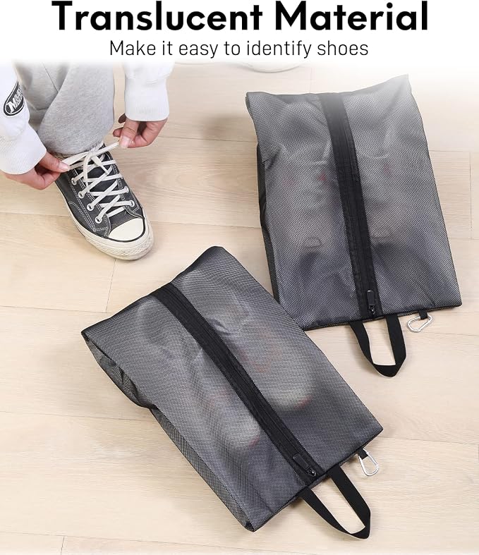 2 Pack Shoe Bags for Travel, Sneaker Bags, Waterproof Travel Shoe Bags with Zipper for Packing, Golf Shoe Dust Bags for Man and Women, Large, Black - Image 5