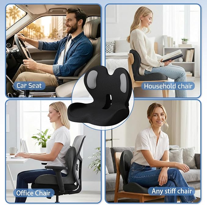 Seat Cushion,Memory Foam Chair Cushion for Office and Car,Ergonomic Coccyx Seat Cushion for Tailbone,Sciatic Nerve,Lower Back Pressure Relief,Lumbar Support Pilow for Office,Car,Truck,Desk Chair - Image 8