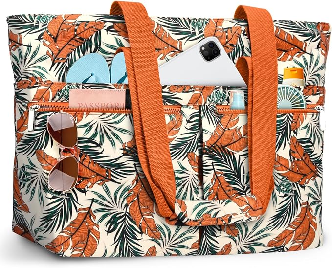 HUANLANG Large Beach Bags for Women Pool Bag with Zipper, Waterproof Sandproof Beach Tote Travel Bag with Wet Pocket by HUANLANG