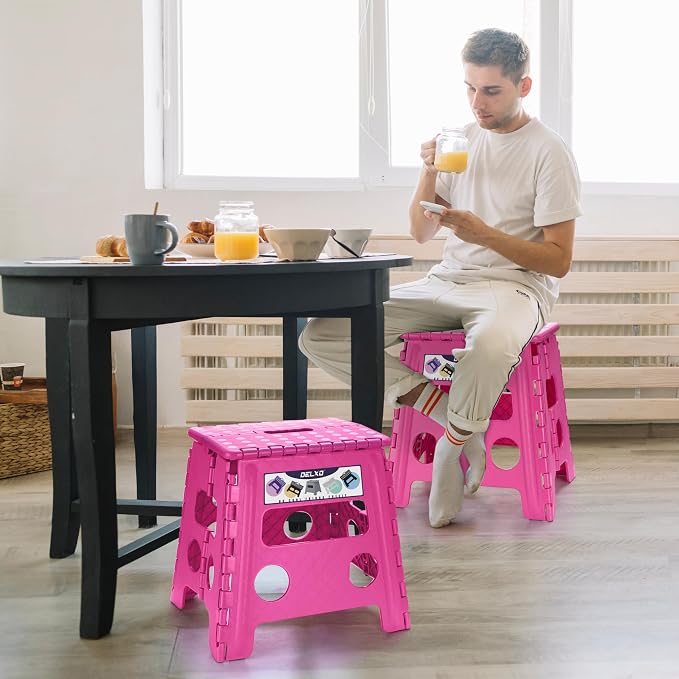 Delxo Folding Step Stool 13 Inch,300 Lbs Step Stool for Adults Pink | Foldable Step Stool 13",Non-Slip Foot Stools with Handle,Lightweight Collapsible stools for Kitchen,Bathroom,Bedroom,Garden - Image 5