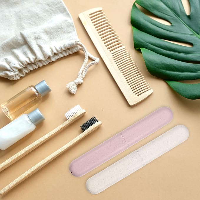 VOCOSTE 4Pcs Travel Toothbrush Case, Beige&Pink | Moisture-Proof Keeps Brush Fresh, Compact for Tight Bags, 4-Pack for Sharing, Essential for Family - Image 2