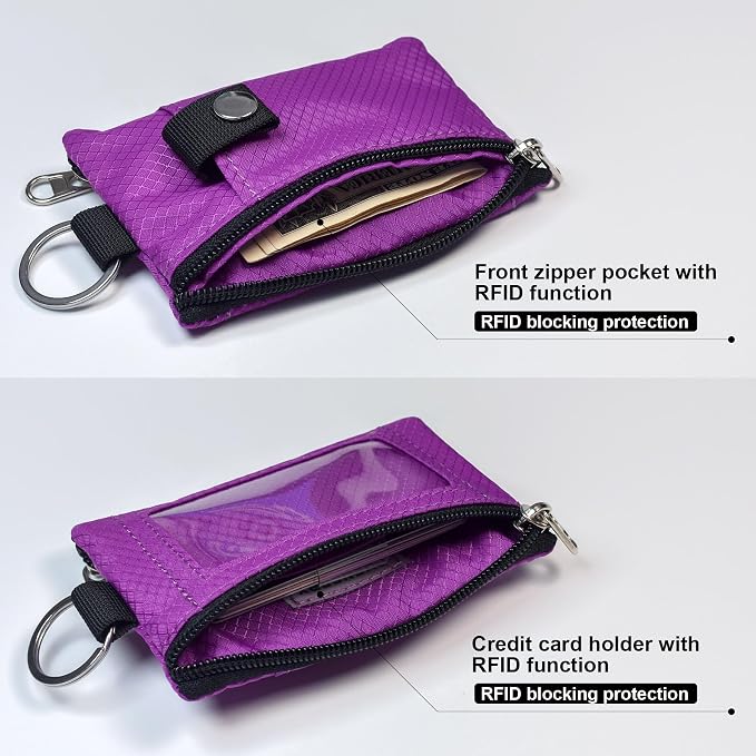CHENSPRX Minimalist RFID Blocking Small Wallet with ID Window,WaterResistant Zip Id Case Wallet with Lanyard Keychain for Cards,Cash,Travel,Women,Men - Image 3