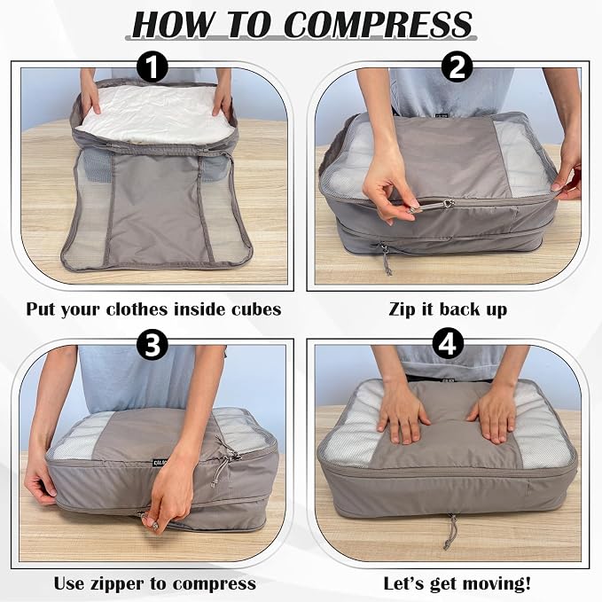 Compression Packing Cubes for Travel Packing Organizers, Mesh Khaki, XL | Expandable Travel Cubes for Packing Suitcase Organizer Bags Compression Bags for Travel Accessories - Image 6