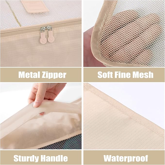 6 Set Packing Cubes for Travel Luggage Packing Bags Reusable Lightweight Suitcase Organizer Cubes Set for Travel Accessories (Beige‌) - Image 3