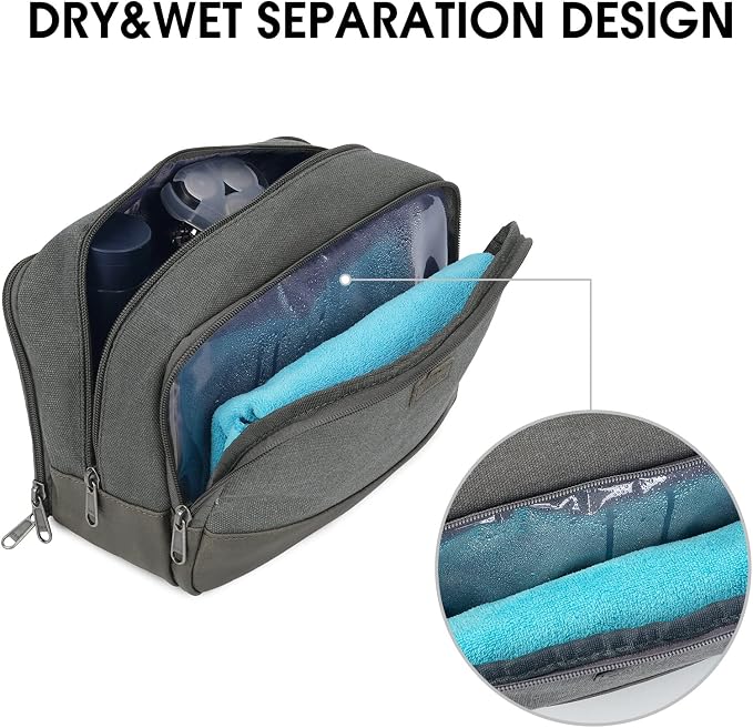 WANDF Travel Toiletry Bag for Men, Canvas Shaving Dopp Kit | Wet Separation, Water-Resistant Fabric, Travel Bag for Toiletries, Shaving Accessories, Weekend Trips - Image 2