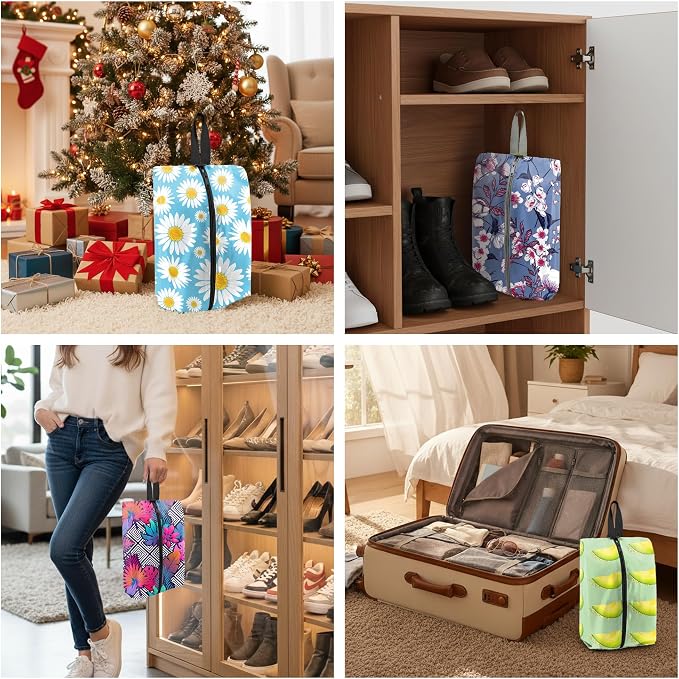 BeeGreen Shoe Bags 6 Pack Flower Design for Travel with Handle as Packing Organizers for Suitcase and Luggage | Portable Nylon Storage Accessories for Vacations, Essential Gifts for Women and Men​ - Image 7