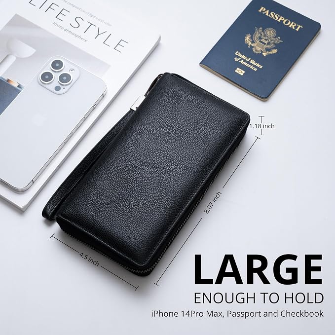 Bveyzi Women RFID Blocking Wallet Leather Zip Around Phone Clutch Large Capacity Ladies Travel Purse Wristlet - Image 4