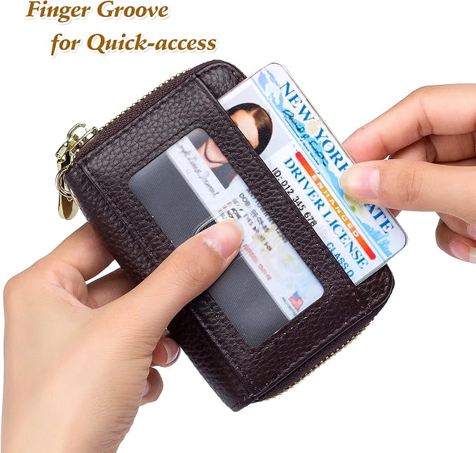 imeetu Rfid Credit Card Holder, Businese Card Case, Wallet for Women Men | Genuine Leather Card Wallet with id Window, Keychain & Double Zipper, Water-resistan Small Wallet with Gift Box, Daily Travel - Image 3