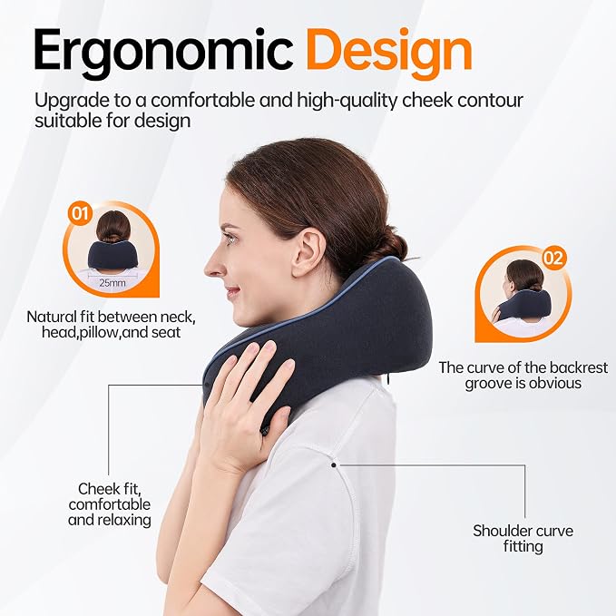 Travel Pillows for Airplanes,100% Pure Memory Foam Travel Neck Pillow | Washable Cotton Cover,Comes with 3D Eye Mask,Earplugs,Storage Bag,Ideal Travel Gift,Relieve Neck Pressure,Navy Blue - Image 6