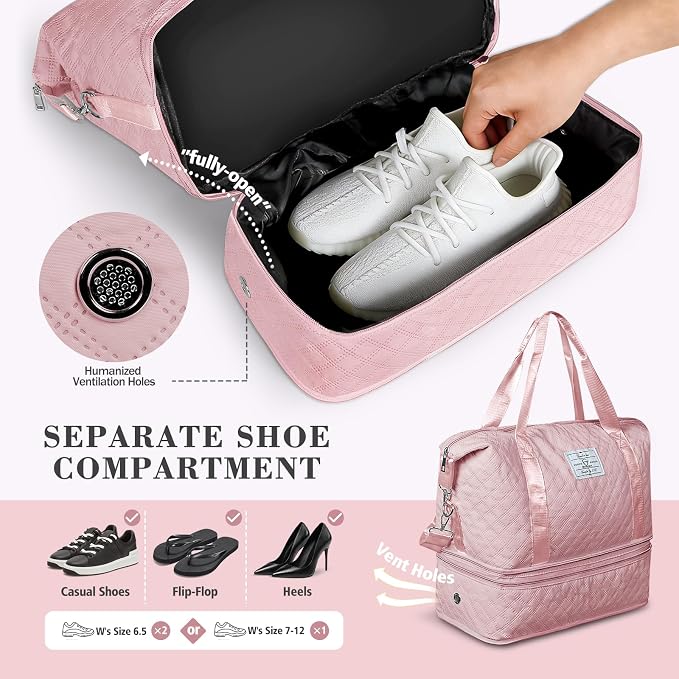 Geestock Travel Duffle Bag - Weekender Overnight Bags for Women, Pink | Travel Bag with Expandable Shoe Compartment & Trolley Sleeve, Lightweight Carry On Bag with Drawstring Storage Pouch for Trip - Image 3