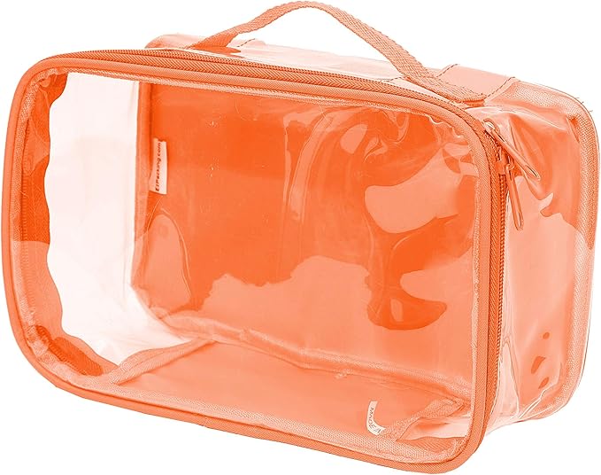 Small Clear Travel Packing Cube/See Through PVC Plastic Pouch for Carry On Suitcase, Backpack or Diaper Bag/Transparent Multipurpose Accessories, Makeup & Underwear Organizer w/Handle (Orange) by EzPacking