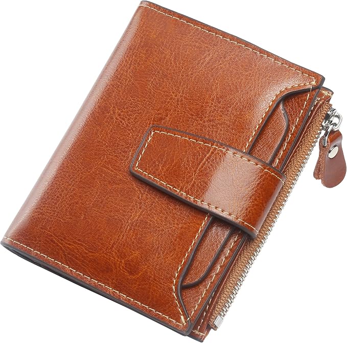 Small Compact Women Wallet RFID Blocking Genuine Leather Bifold Purse with ID Windows by Lavemi