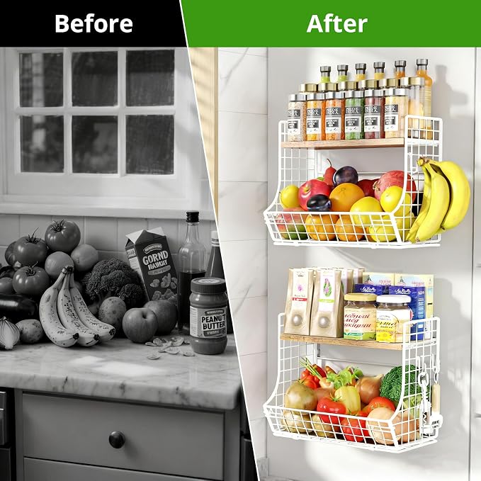 Magnetic Shelf for Fridge with Wood Lid, Fruit Potato and Onion Storage Bins, Pantry Organizers and Storage, Strong Magnetic Spice Rack for Refrigerator, Kitchen Counter and Laundry Room (X-Large) - Image 7