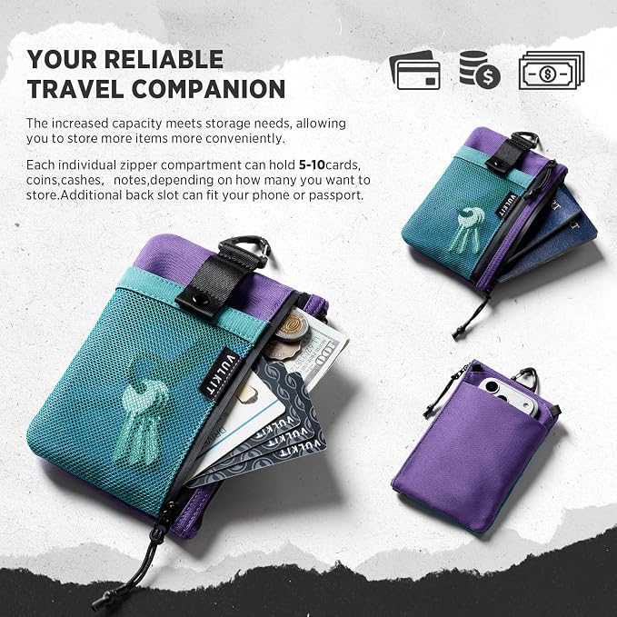 VULKIT RFID Blocking Travel Wallet for Women, Water Resistant Passport & Phone Holder with Detachable Lanyard and Key Ring, Lightweight Zipper Travel Wallet - Image 4