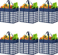 WOWBOX Reusable Grocery Bags, Foldable Reusable Shopping Tote Bags | 6-Pack Large Storage Bags bulk with Reinforced Handles and Water Resistant Coating for Groceries,Multipurpose,Blue-White by WOWBOX