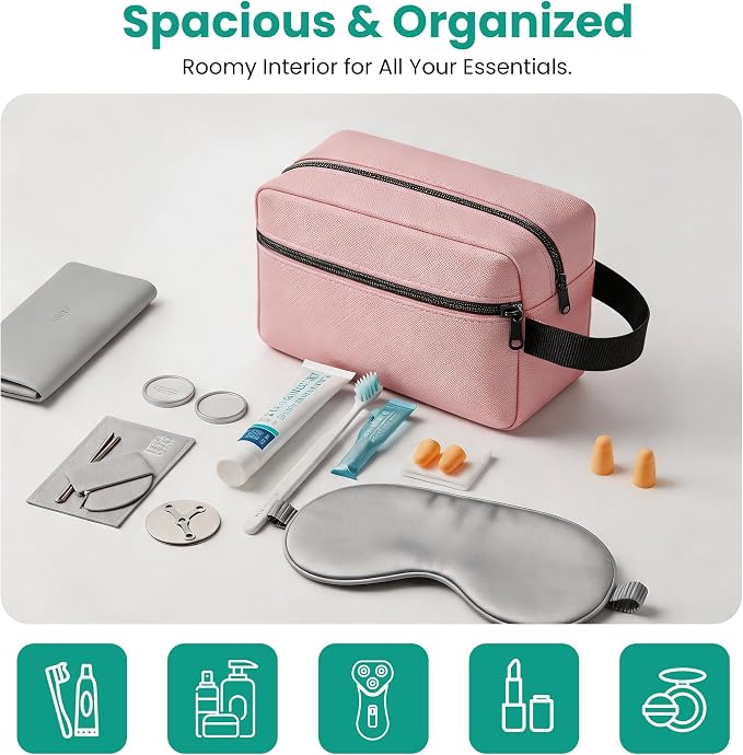 Travel Toiletry bag for Women and Men,Small Cosmetic Bag Hanging Lightweight Makeup Bag Small Tool Bag Travel Organizer accessories for Women Men - Pink - Image 2
