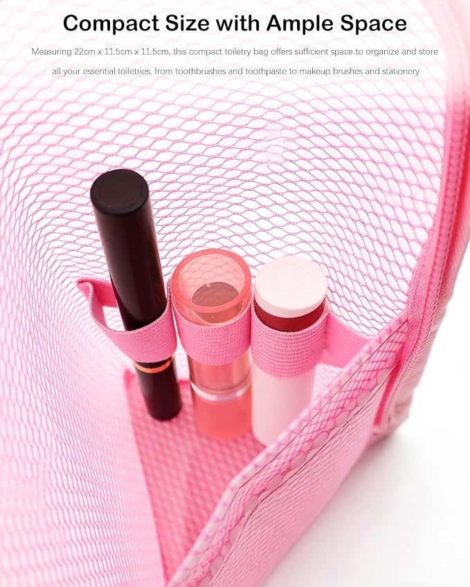 2 Pack EVA Mesh Toiletry Bag - Standing & Foldable Travel Toothbrush Storage, Waterproof and Portable for Camping, Outdoor Activities, Home Storage, Gifts for Women, Men, Travelers (Grey+Pink) - Image 2