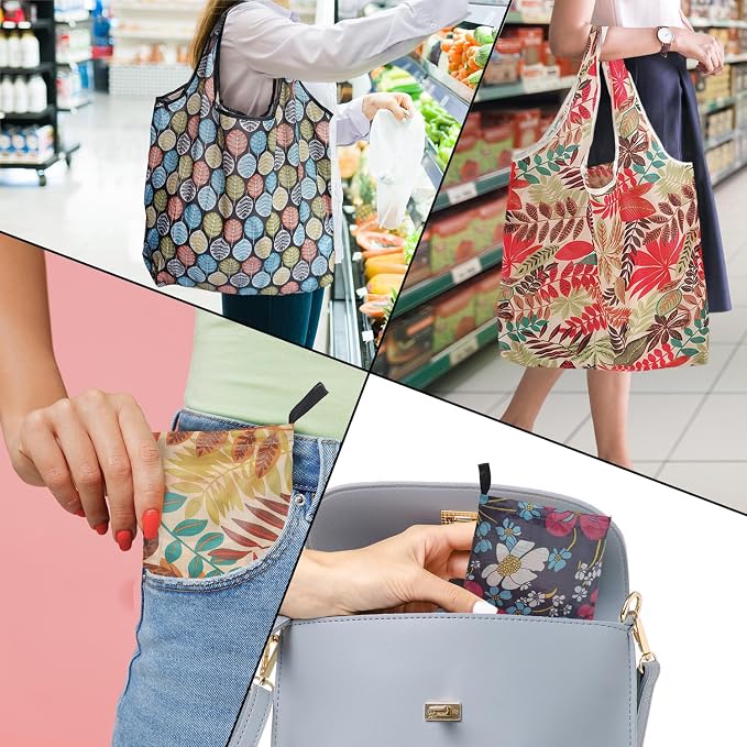 Cute Reusable Grocery Bags, 4 Pack (50Lbs Capacity) - Foldable & Washable Market Totes, Bulk Cloth Bags for Shopping, Travel, Storage, or as Reusable Gift Bags for Women - Image 2