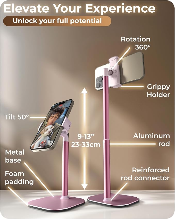 COOPER ChatStand Sturdy Cell Phone Holder, iPhone Stand for Desk, Recording | 9-13" Adjustable, Weighted Metal Base, Tabletop Tripod, for Filming, Video Calls, FaceTime; fits all iPhone, Samsung, Android - Image 6