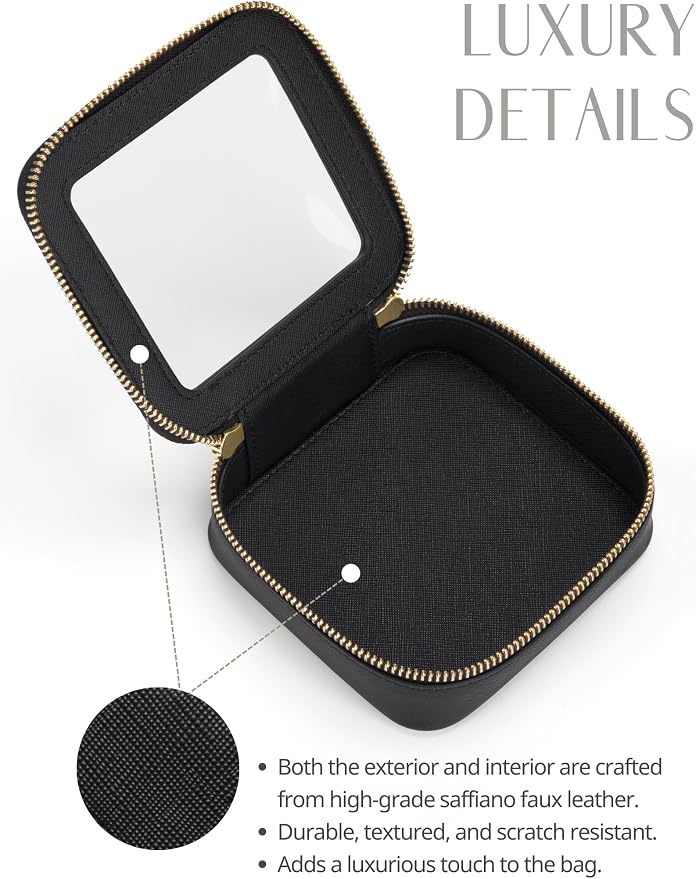 Clear Makeup Bag with Zipper, Set of 2, Mini and Medium, Black | Clear Travel Bags for Toiletries, Structured Cosmetic Case for Women, Waterproof PU Leather, Wide Open Portable Car Organier - Image 5