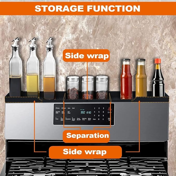 AWOKE Stove Top Shelf 30 Inch - Silicone Material Magnetic Shelf for Stove - 3 Functional Partitions Kitchen Spice Rack Organizer-Black,Kitchen Gadgets Storage Organization - Image 8