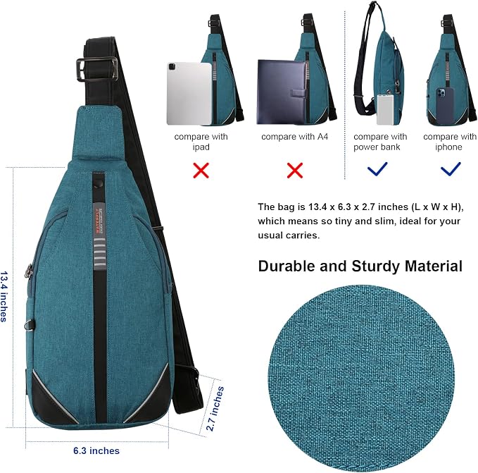 WATERFLY Tiny Crossbody Sling Backpack Anti Theft Backpack for Traveling Chest Shoulder Bag (Teal Blue) - Image 5