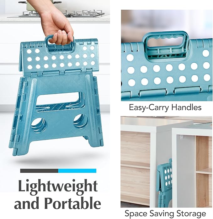 Handy Laundry Folding Step Stool 13 Inch, Teal, Non-Slip Holds 300 lbs | 13 Inch, Teal, Foldable Collapsible Step Stool, Non-Slip, Holds 300 lbs, Kitchen Bathroom Bedroom, Adults - Image 6