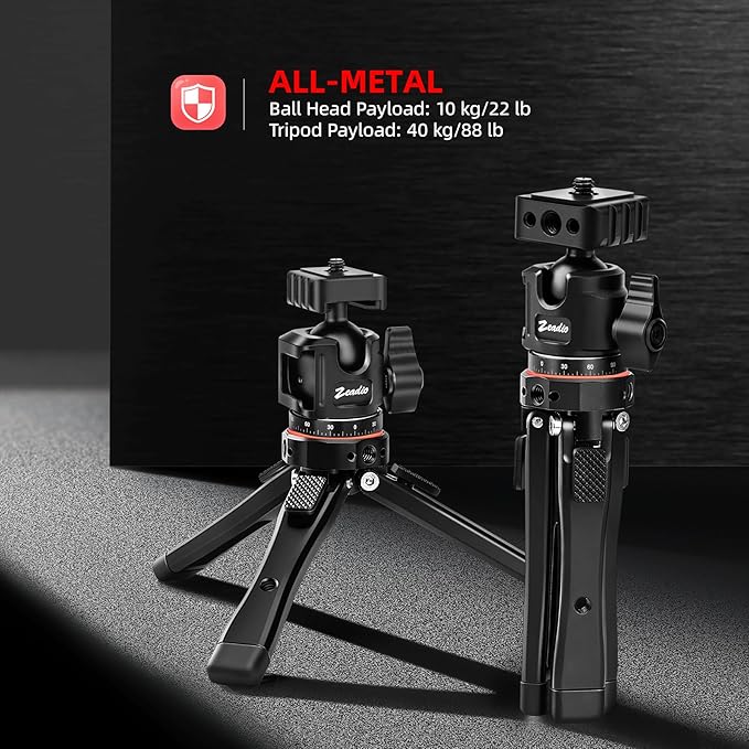 Zeadio Heavy Metal Tripod Kit: 1/4" Screw Adapter Tripod Mount for Travel | Recording | Vlog & Camera | iPhone Vlogging Kit & Camera Stand with 360° Ball Head - Image 2