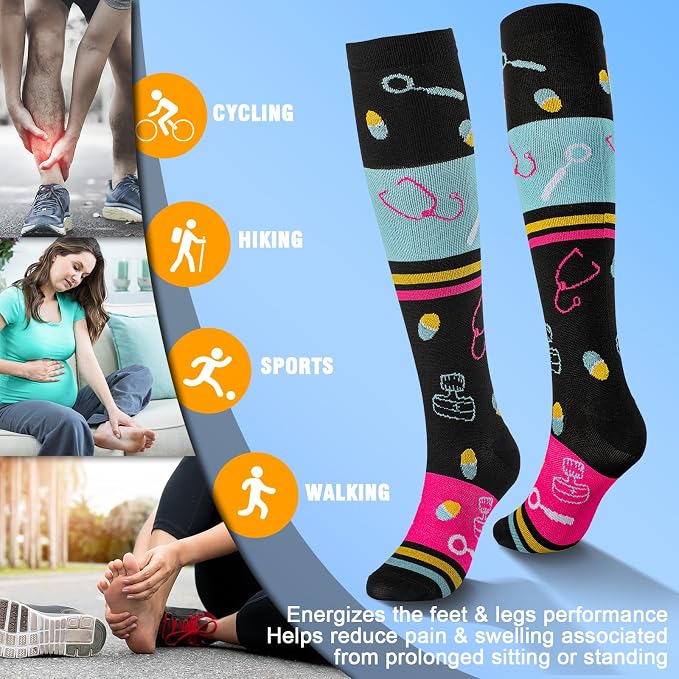 cerpite Compression Socks for Women & Men 6 Pairs Knee High Compression Socks 20-30 mmhg Best for Running,Nurse,Travel - Image 4