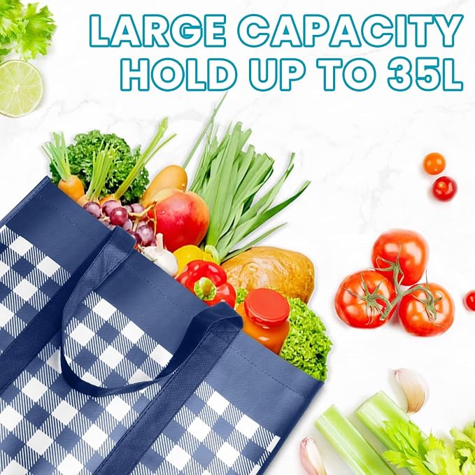 WOWBOX Reusable Grocery Bags,10-Pack, Foldable Reusable Shopping Tote Bags bulk with Reinforced Handles,Large Storage Bags with Water Resistant Coating for Groceries,Multipurpose,Blue-White - Image 7